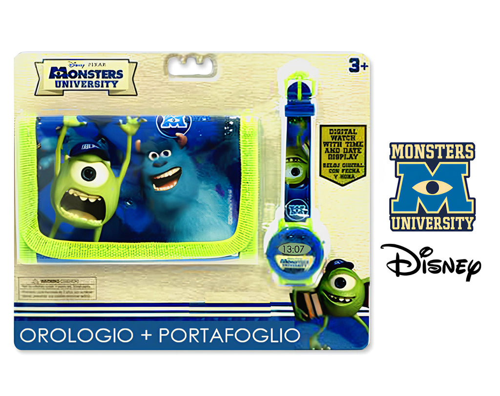 SET PORTAFOGLIO CON OROLOGIO MONSTER UNIVERSITY | Incarto PPL per uova di Pasqua al cioccolato DAGERAF