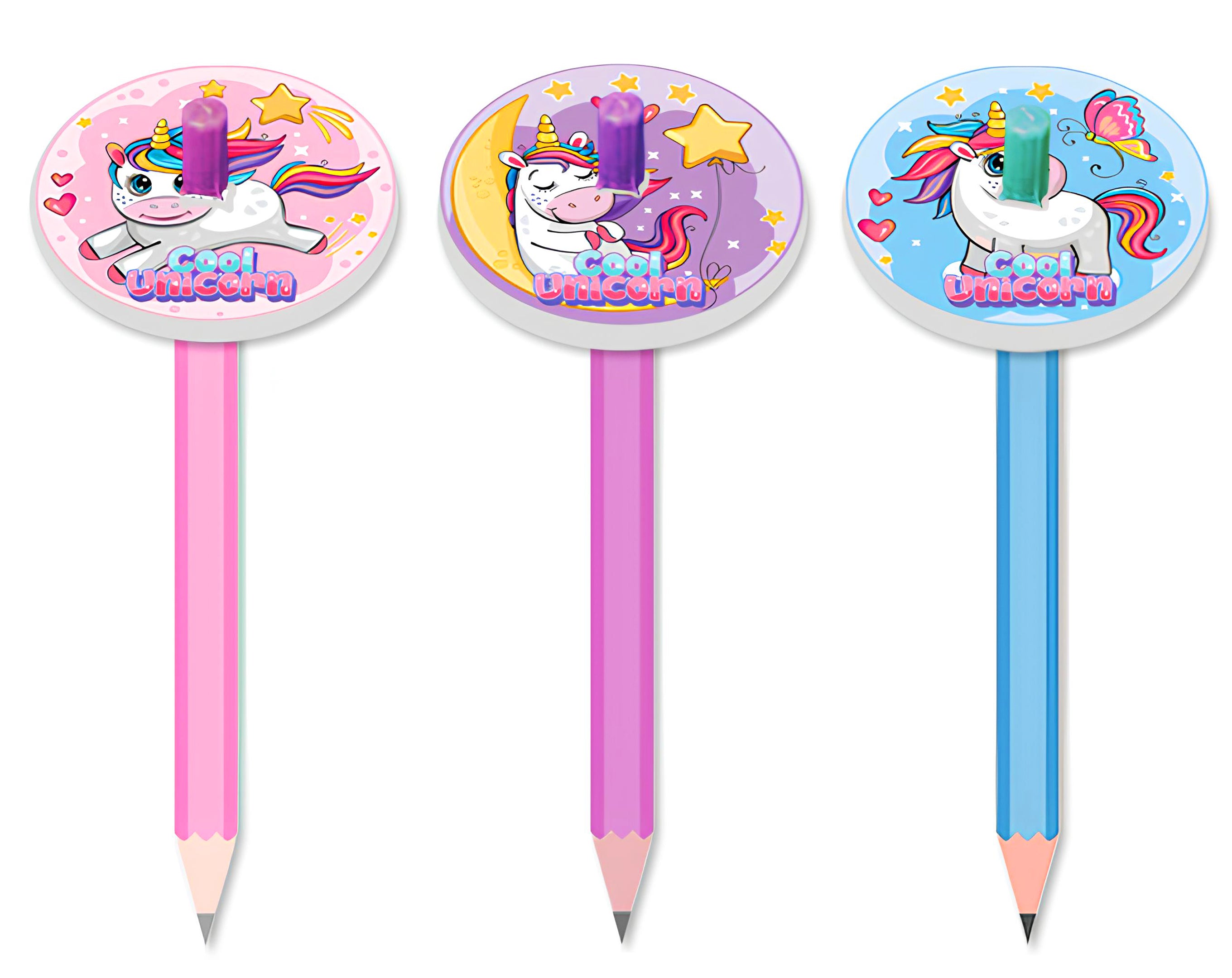 MATITA MINI CON GOMMA TROTTOLA UNICORNO