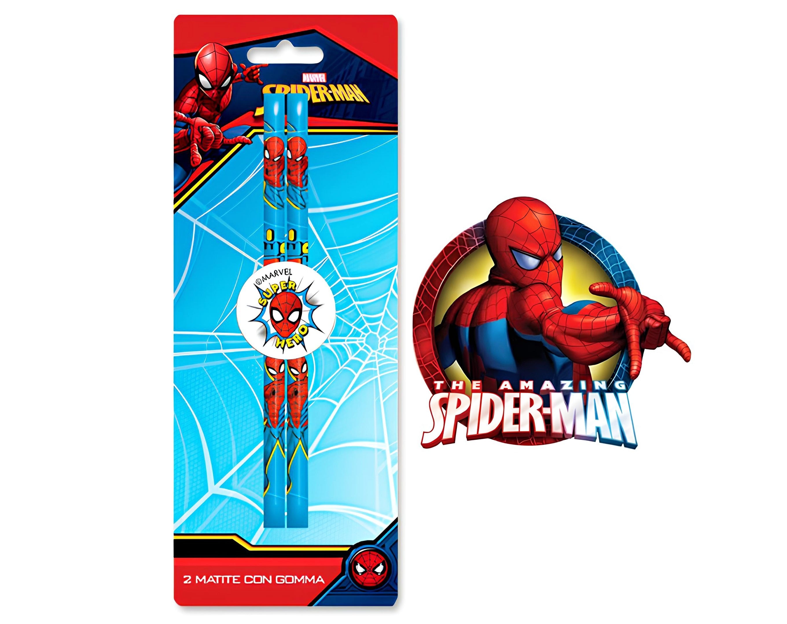 BLISTER 2 MATITE CON GOMMA SPIDERMAN | Incarto PPL per uova di Pasqua al cioccolato DAGERAF