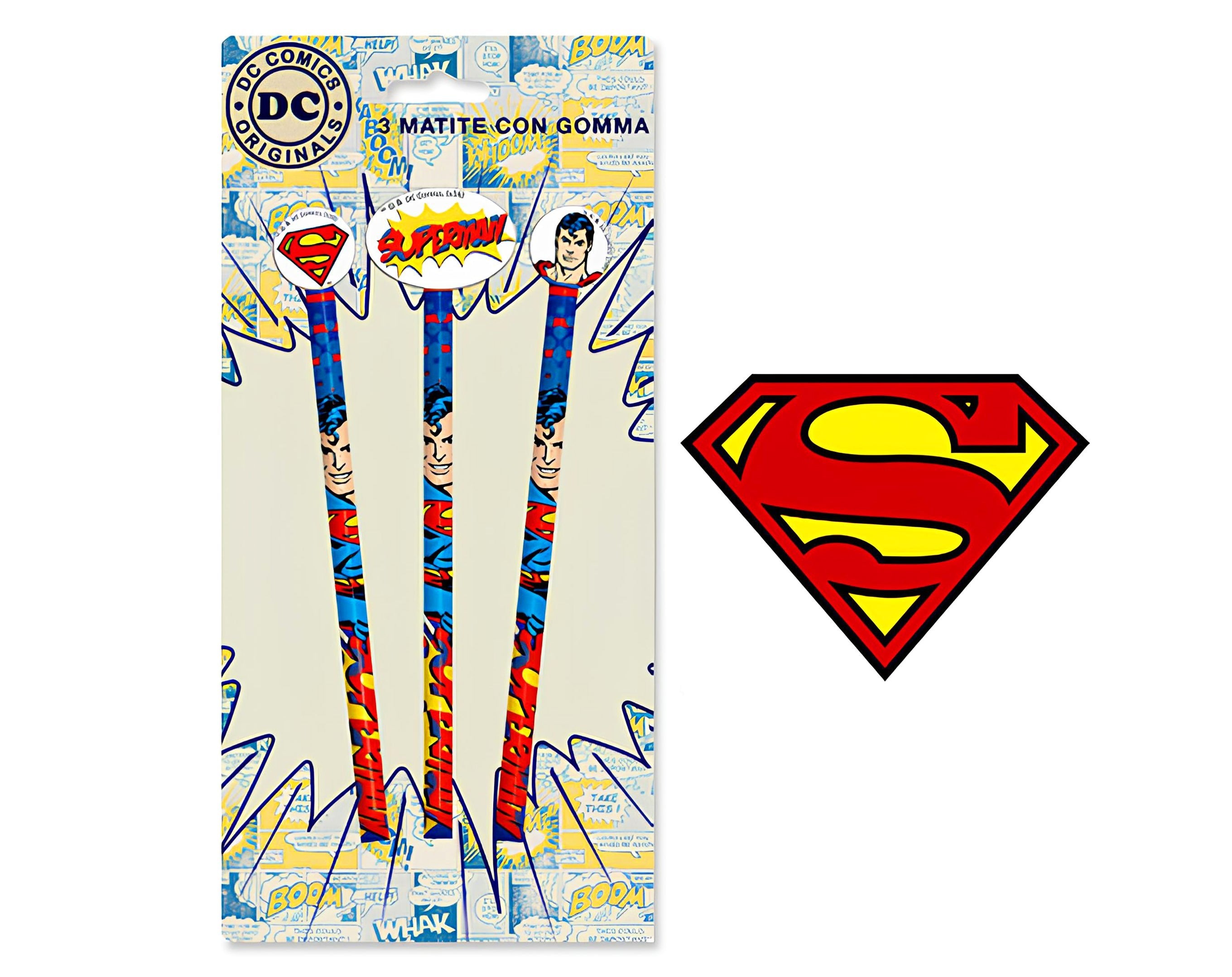 BLISTER 3 MATITE CON GOMMA SUPERMAN | Incarto PPL per uova di Pasqua al cioccolato DAGERAF