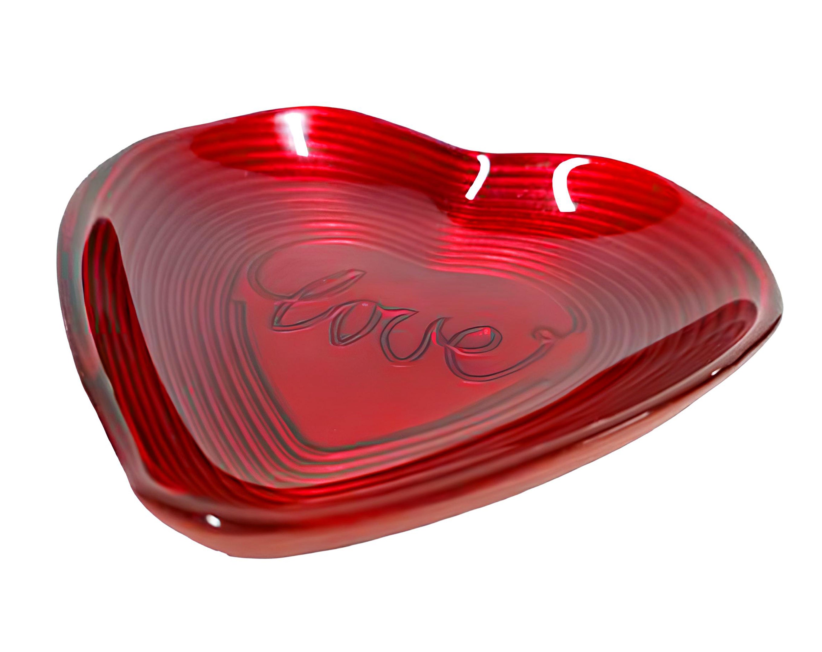 PLATO DE VIDRIO EN FORMA DE CORAZÓN CON LA INSCRIPCIÓN "LOVE" | Envases de Confitería para San Valentín