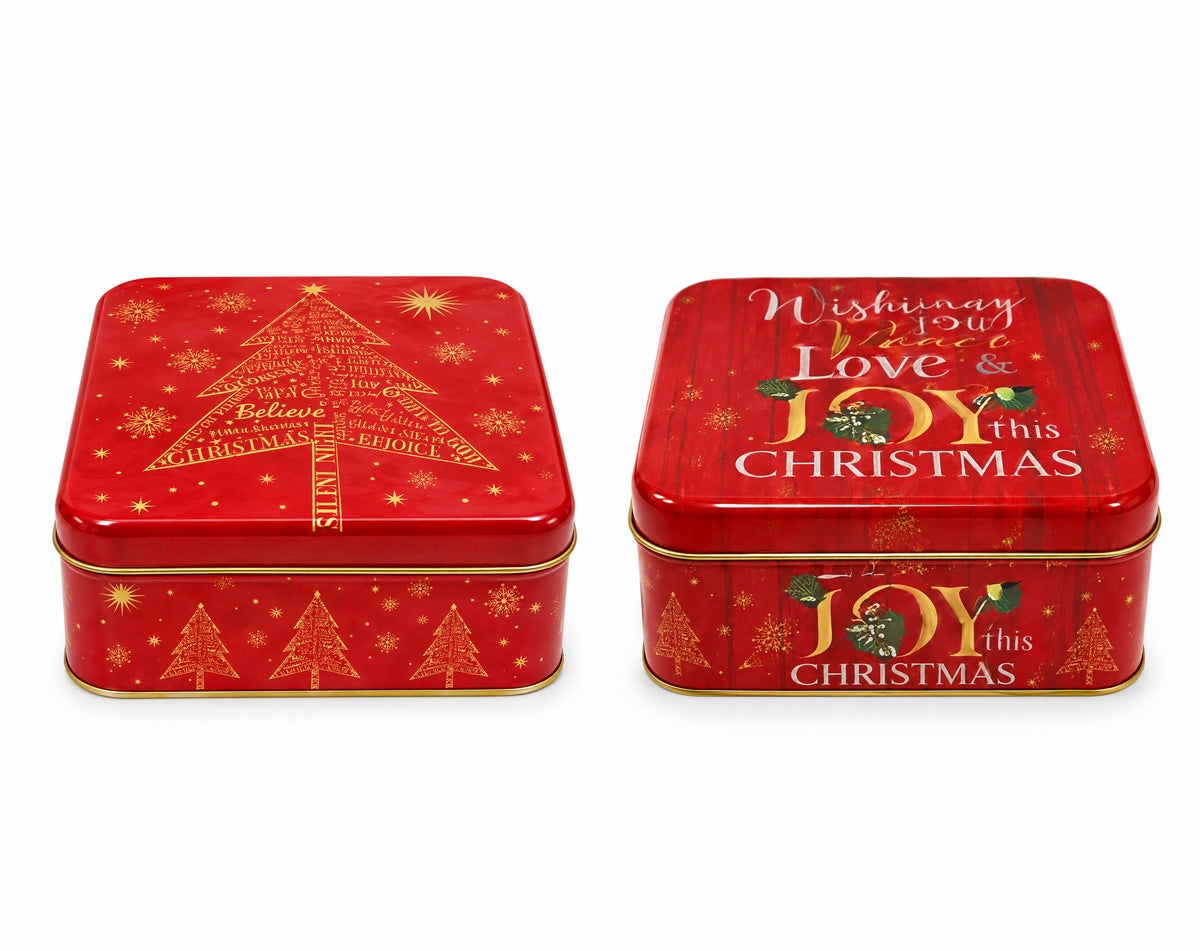 VIERKANT ROOD KERSTBLIK, 2 DESIGNS, 17X17CM