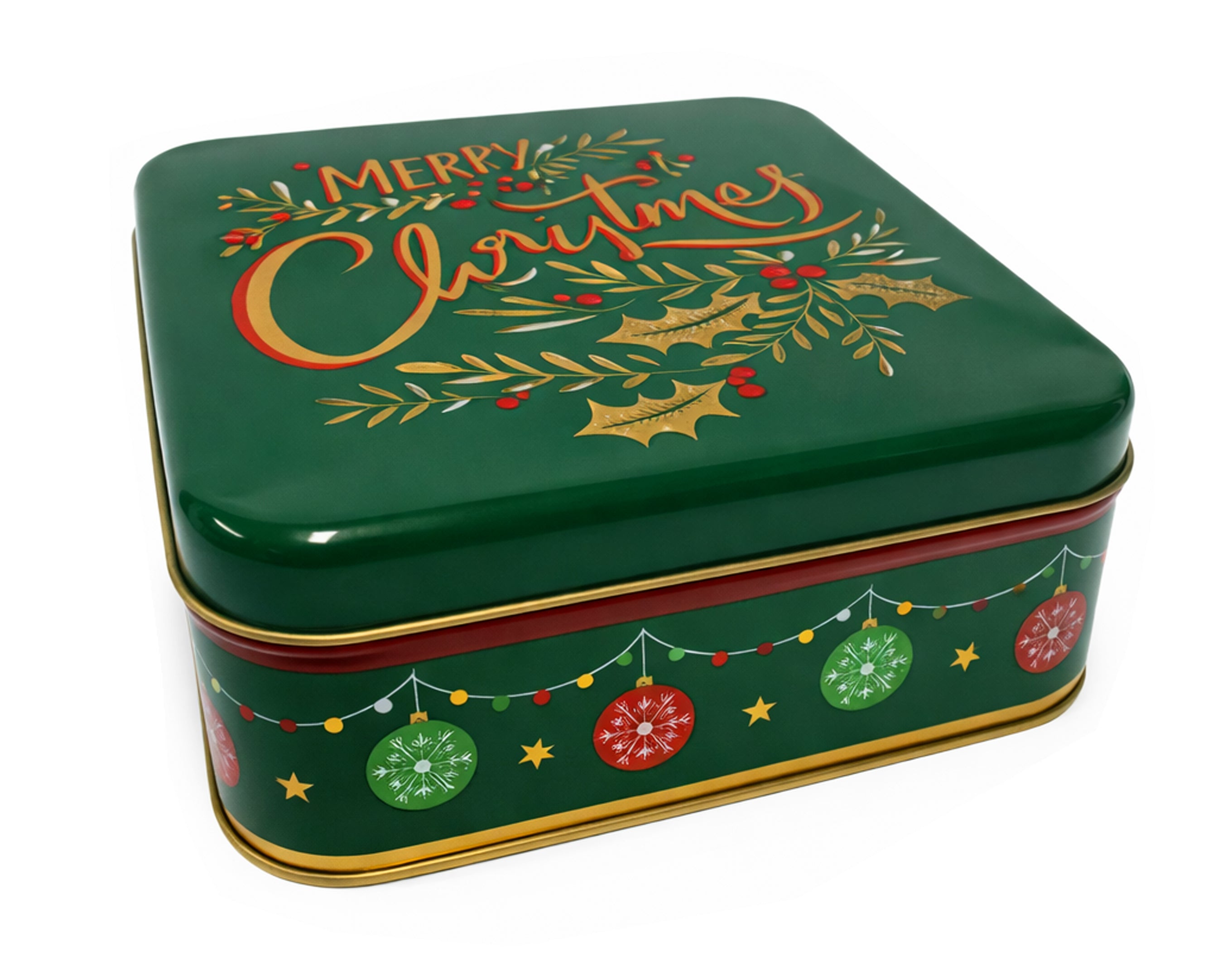 SCATOLA QUADRATA VERDE NATALIZIA IN LATTA 2 FANTASIE 17X17CM