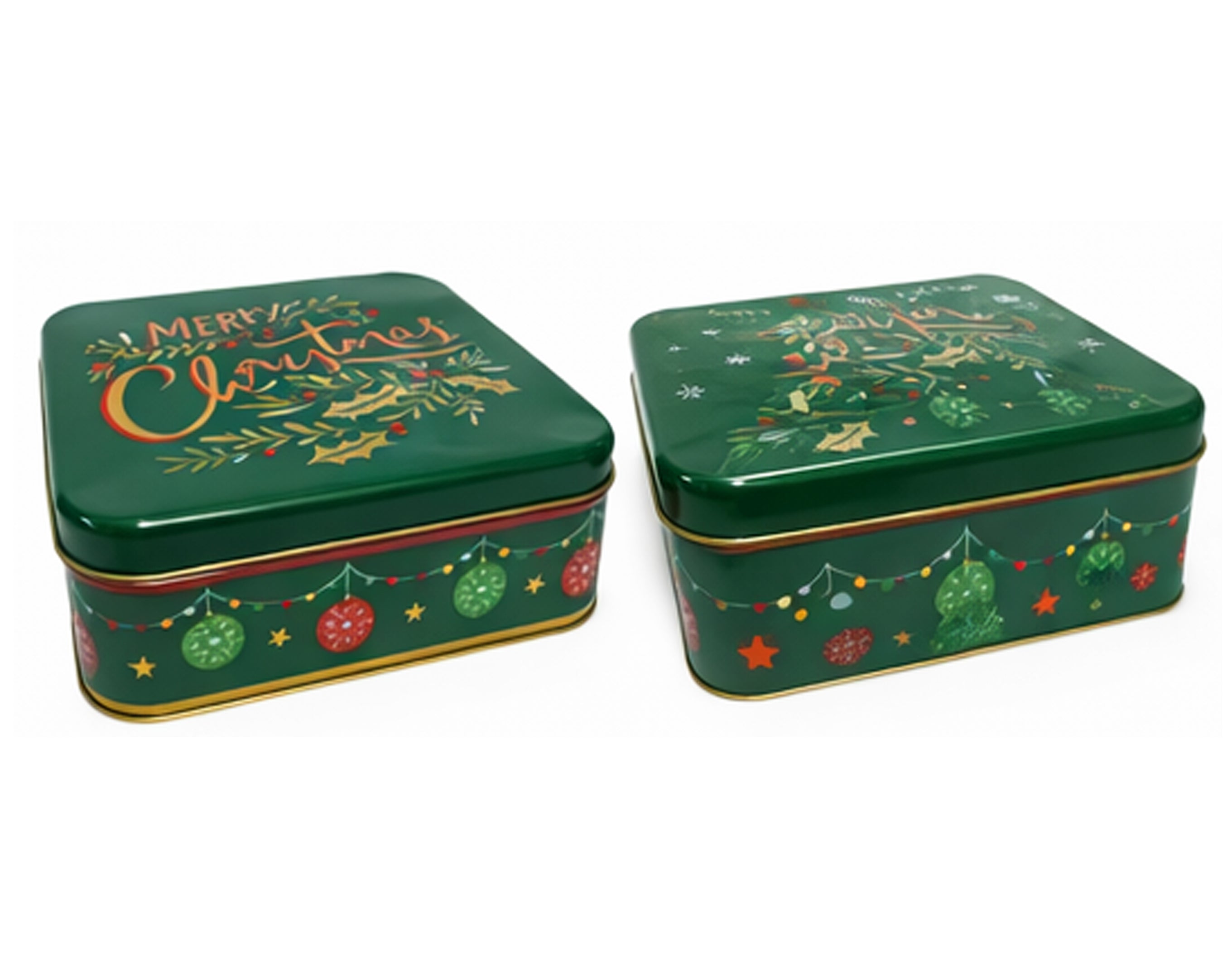 SCATOLA QUADRATA VERDE NATALIZIA IN LATTA 2 FANTASIE 17X17CM
