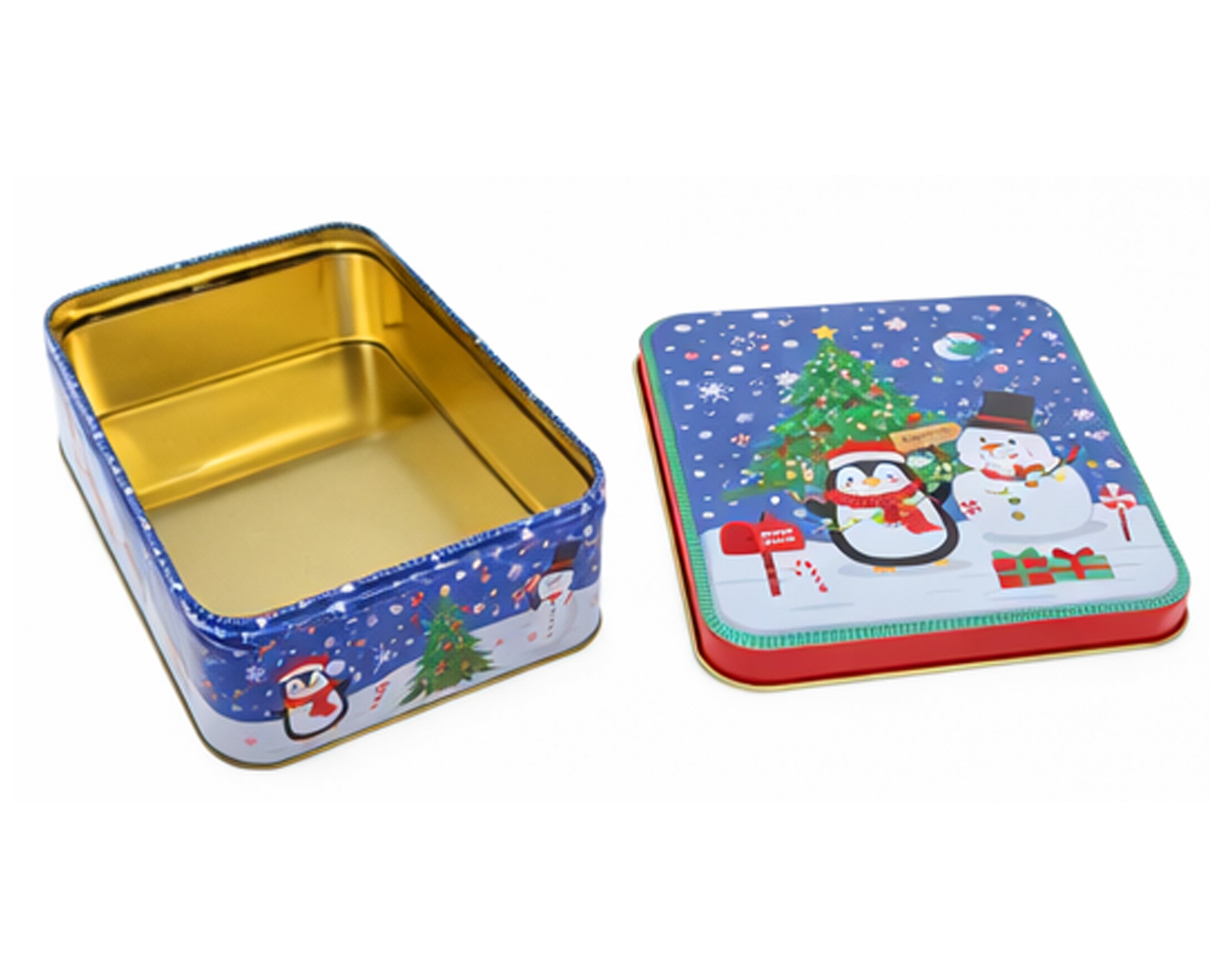 SCATOLA RETTANGOLARE PUPAZZI DI NEVE NATALIZI IN LATTA