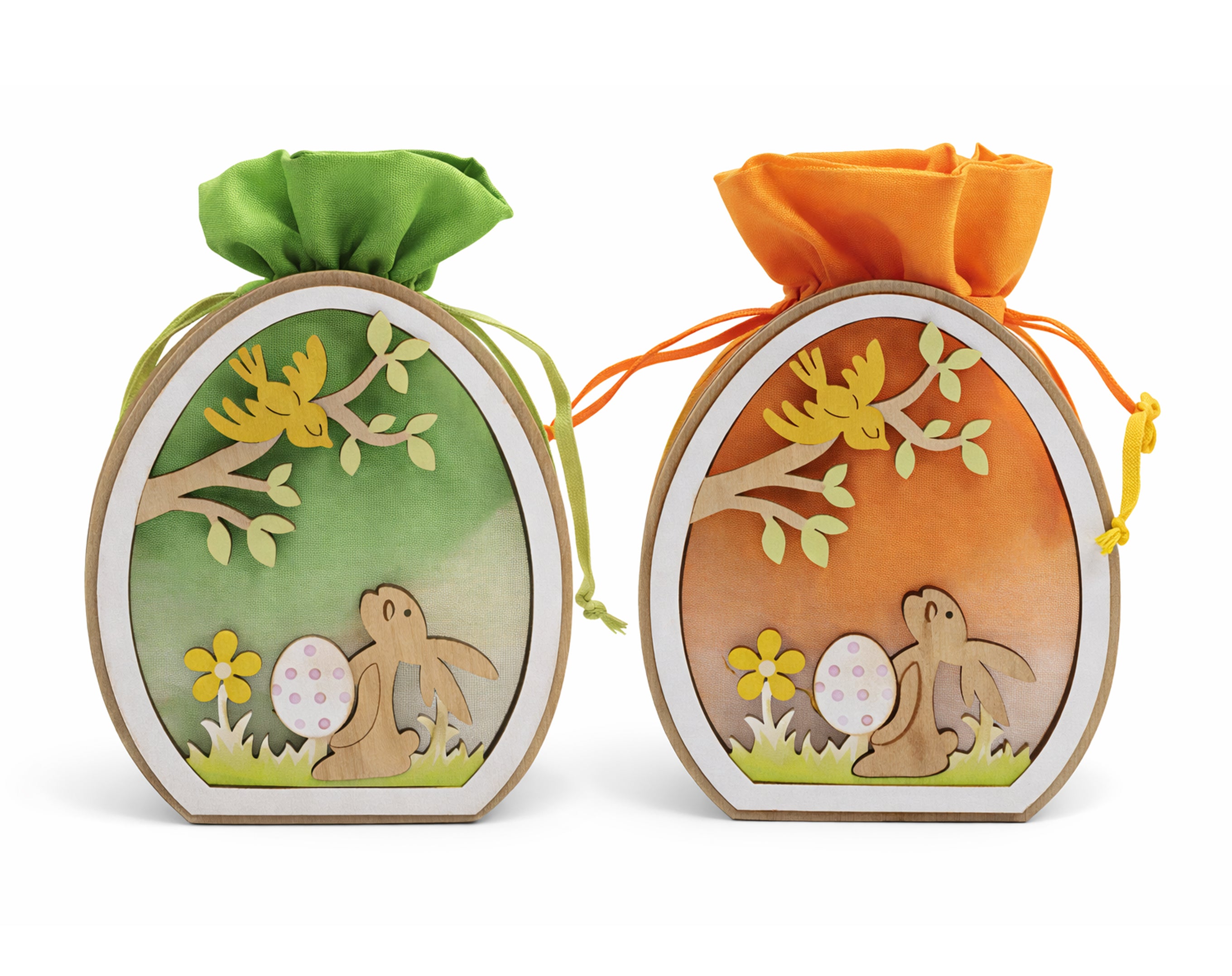 UOVO DI LEGNO CON SACCHETTO DECORO PASQUALE | Confezionamento dolciario Pasquale