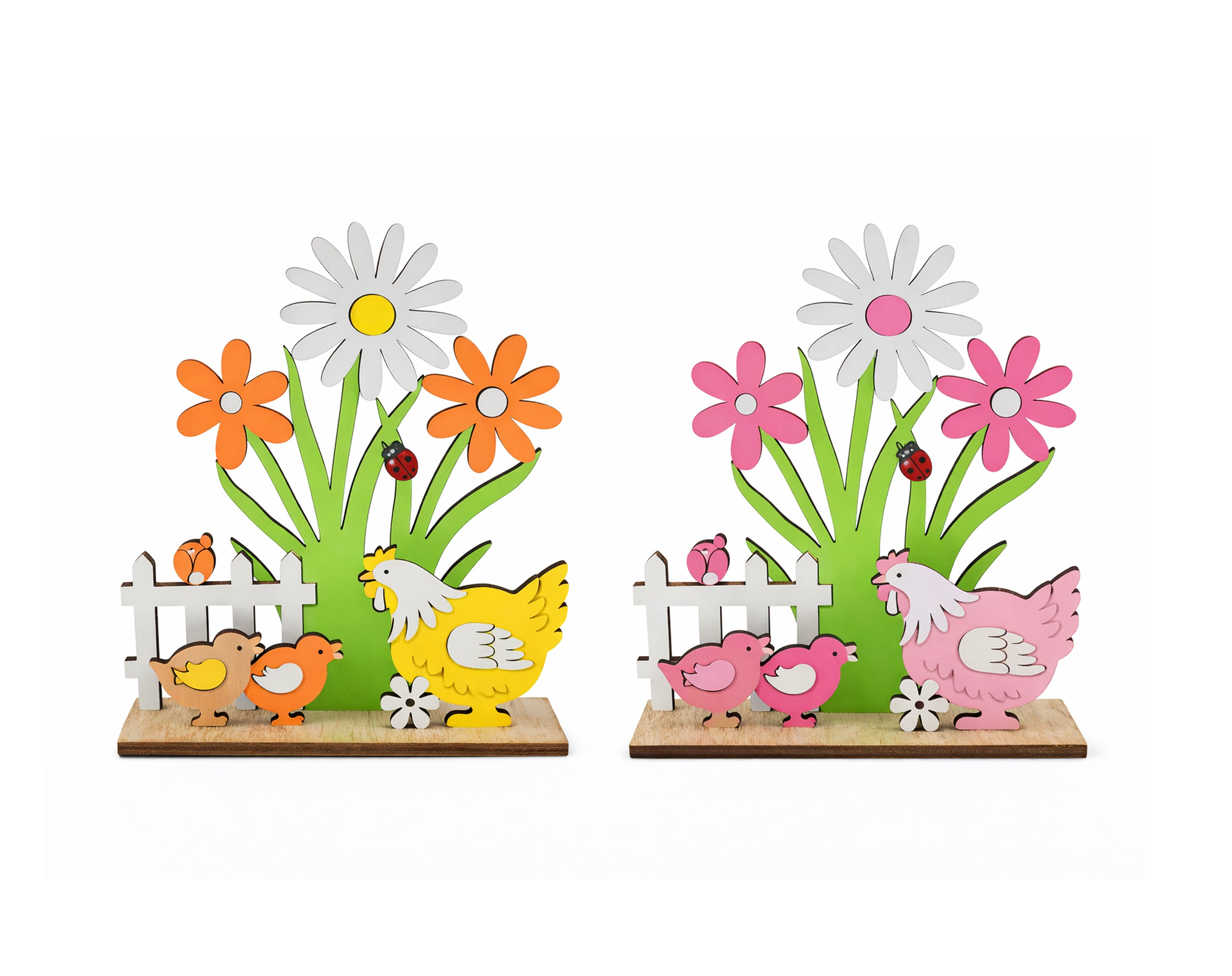 Decoración de flores de madera con gallina | Artículos de Pascua