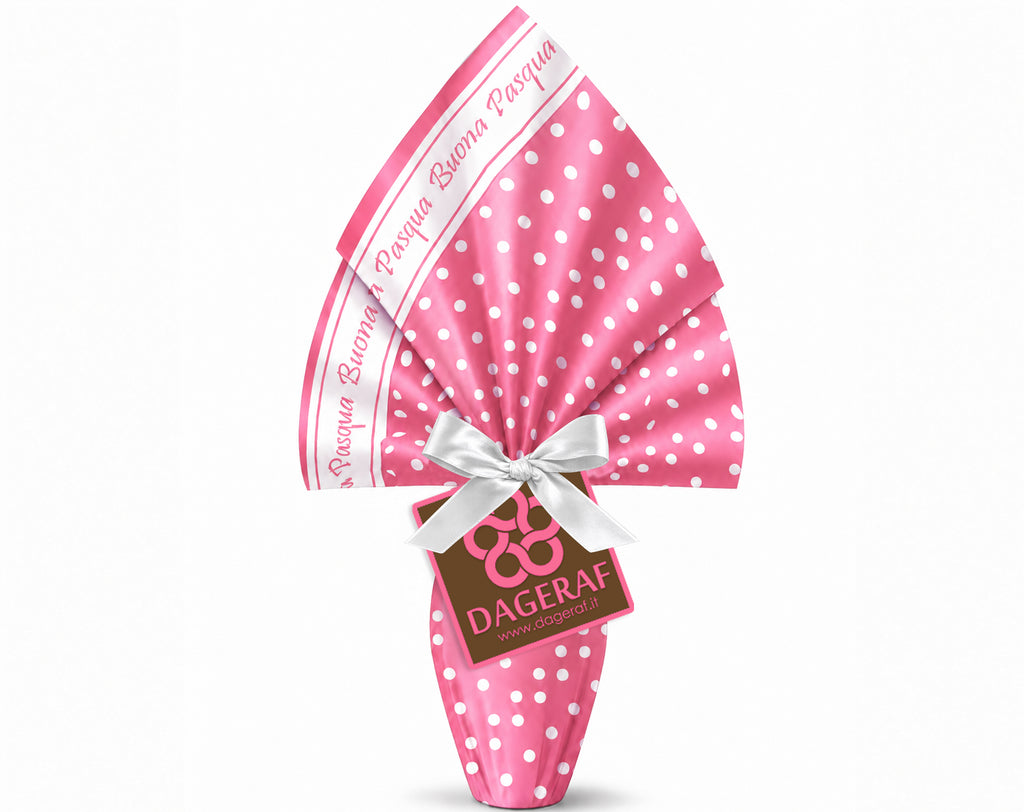 INCARTO PER UOVA DI PASQUA PPL 090X090 PERLATO POIS ROSA BUONA PASQUA