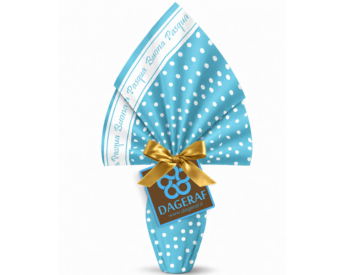 INCARTO PER UOVA DI PASQUA PPL 100X100 PERLATO POIS AZZURRO BUONA PASQUA