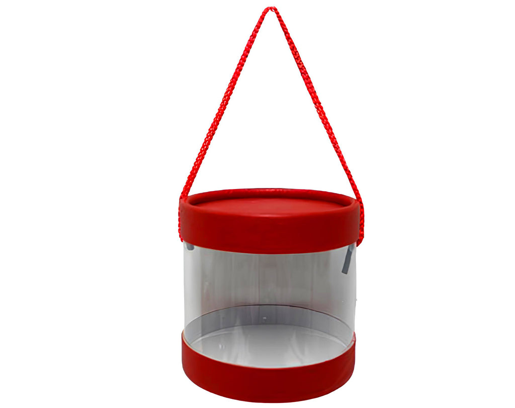 SCATOLA TONDA IN PVC TRASPARENTE ROSSO 8X7.5CM