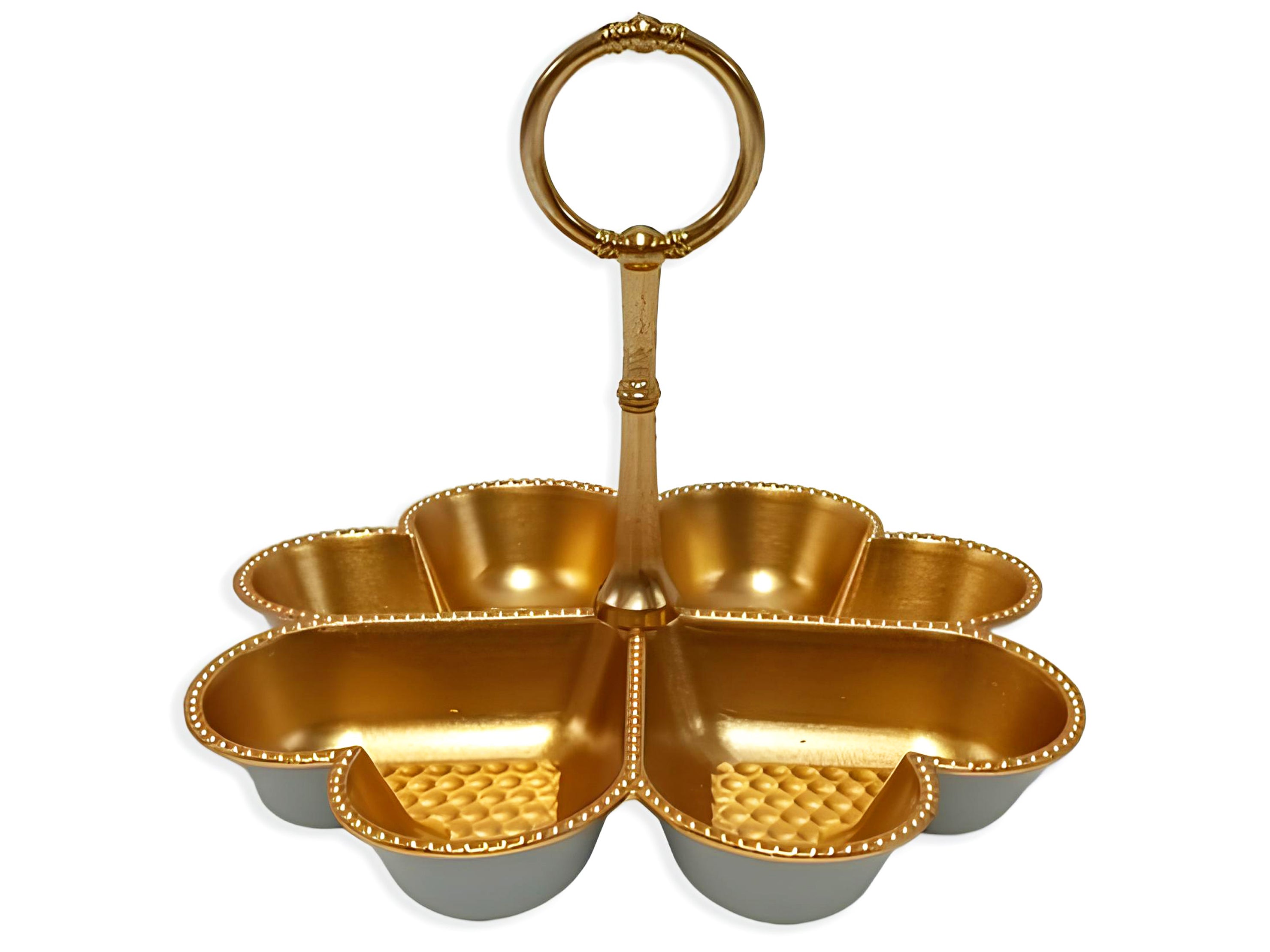 VASSOIO CUORI IN PLASTICA ORO CON MANICO 18X20CM