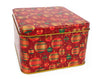 CAJA DE LATA NAVIDEÑA CUADRADA ROJA CON 2 DISEÑOS, 13x13M