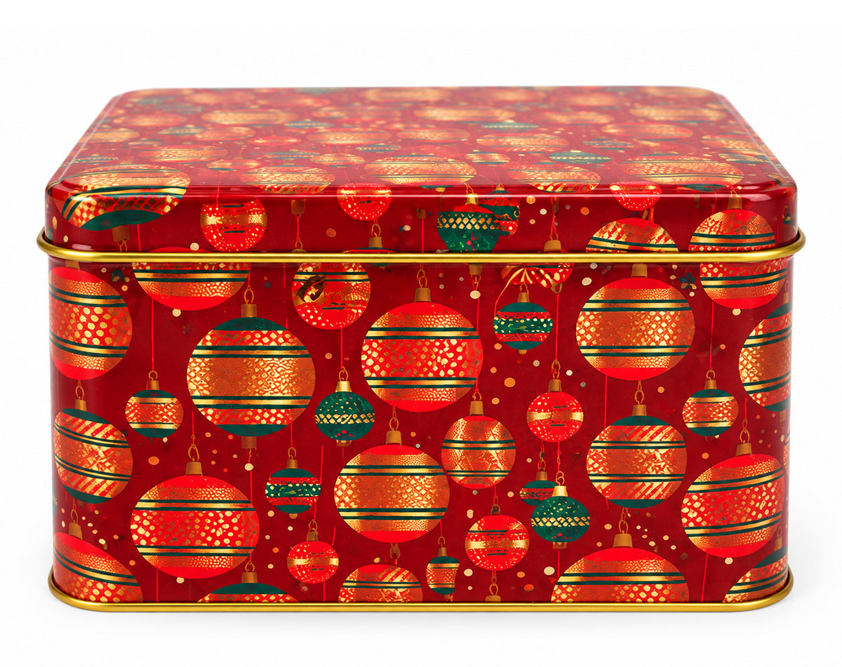 BOÎTE CARRÉE ROUGE DE NOËL EN ÉTAIN 2 MOTIFS 13x13CM