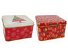 CAJA DE LATA NAVIDEÑA CUADRADA ROJA CON 2 DISEÑOS, 13x13M