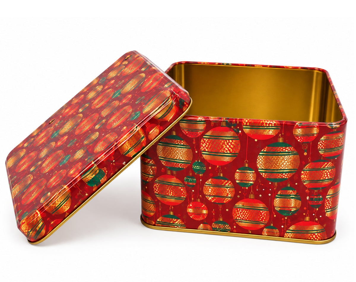 BOÎTE CARRÉE ROUGE DE NOËL EN ÉTAIN 2 MOTIFS 13x13CM
