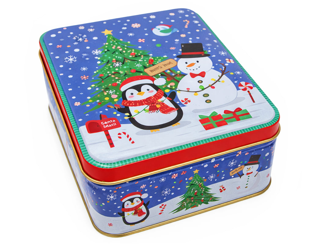 SCATOLA RETTANGOLARE PUPAZZI DI NEVE NATALIZI IN LATTA