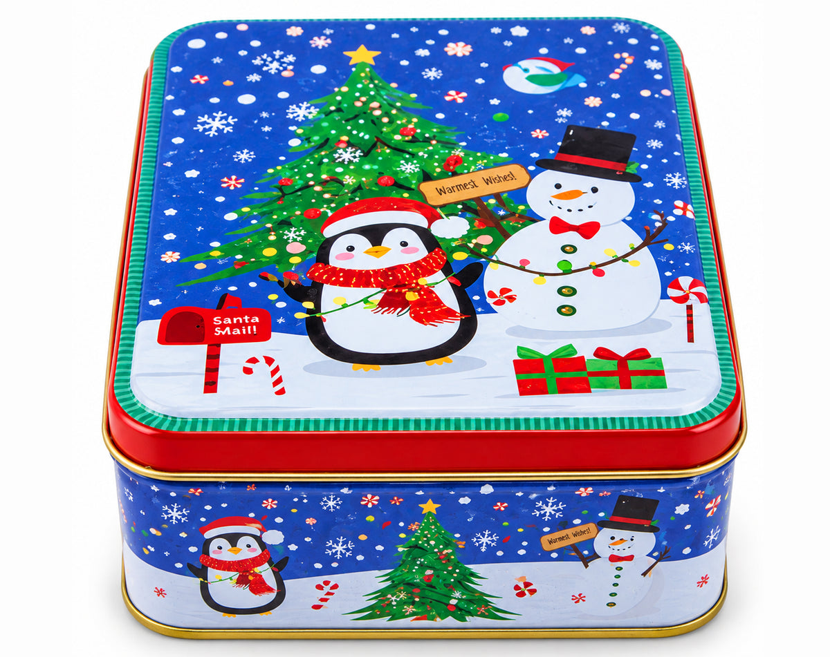 BOÎTE RECTANGULAIRE BONHOMMES DE NEIGE DE NOËL EN MÉTAL