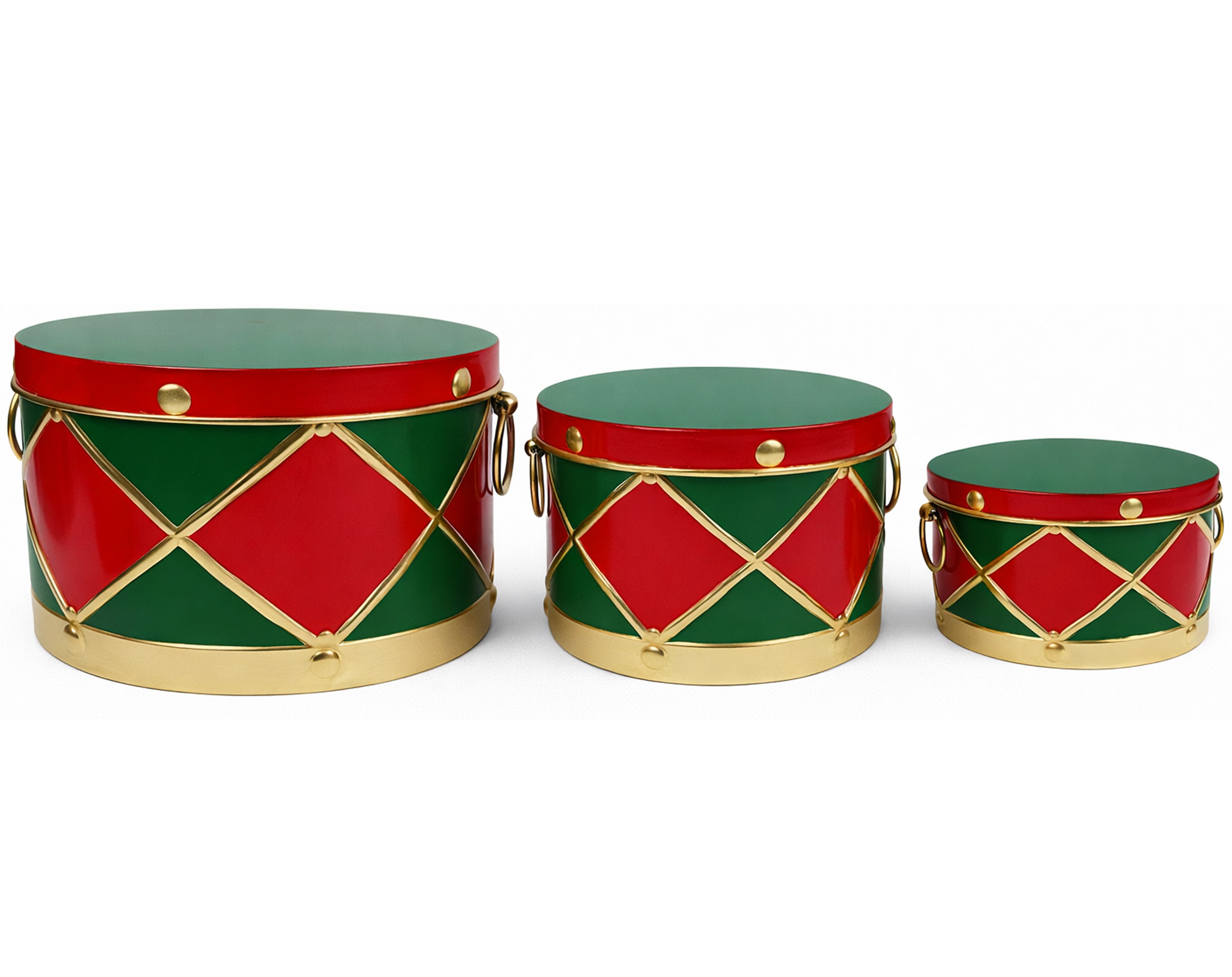 SET 3 SCATOLE A TAMBURO ROSSO E VERDE IN LATTA