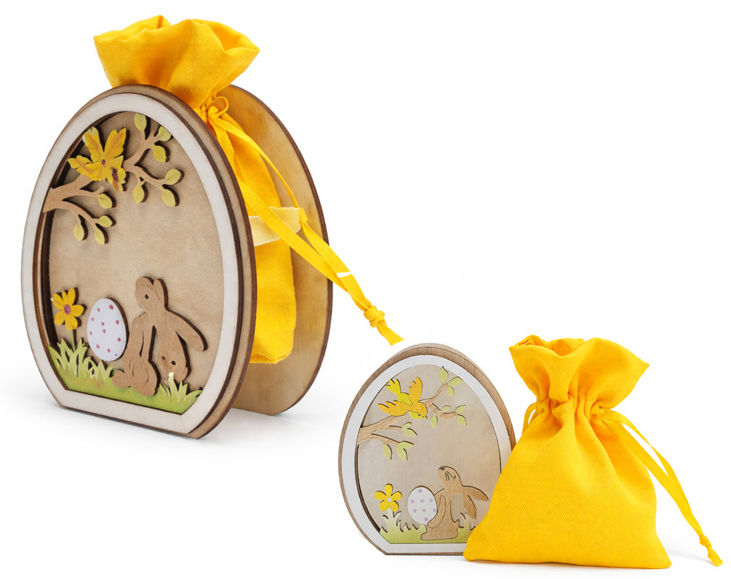 UOVO DI LEGNO CON SACCHETTO DECORO PASQUALE | Confezionamento dolciario Pasquale
