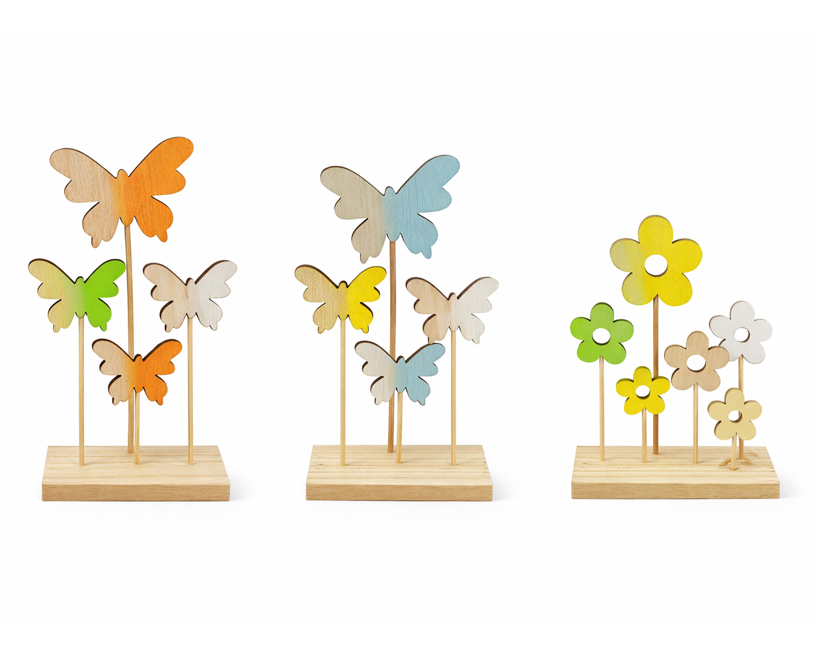 Decoración de flores y mariposas de madera | Decoraciones de Pascua