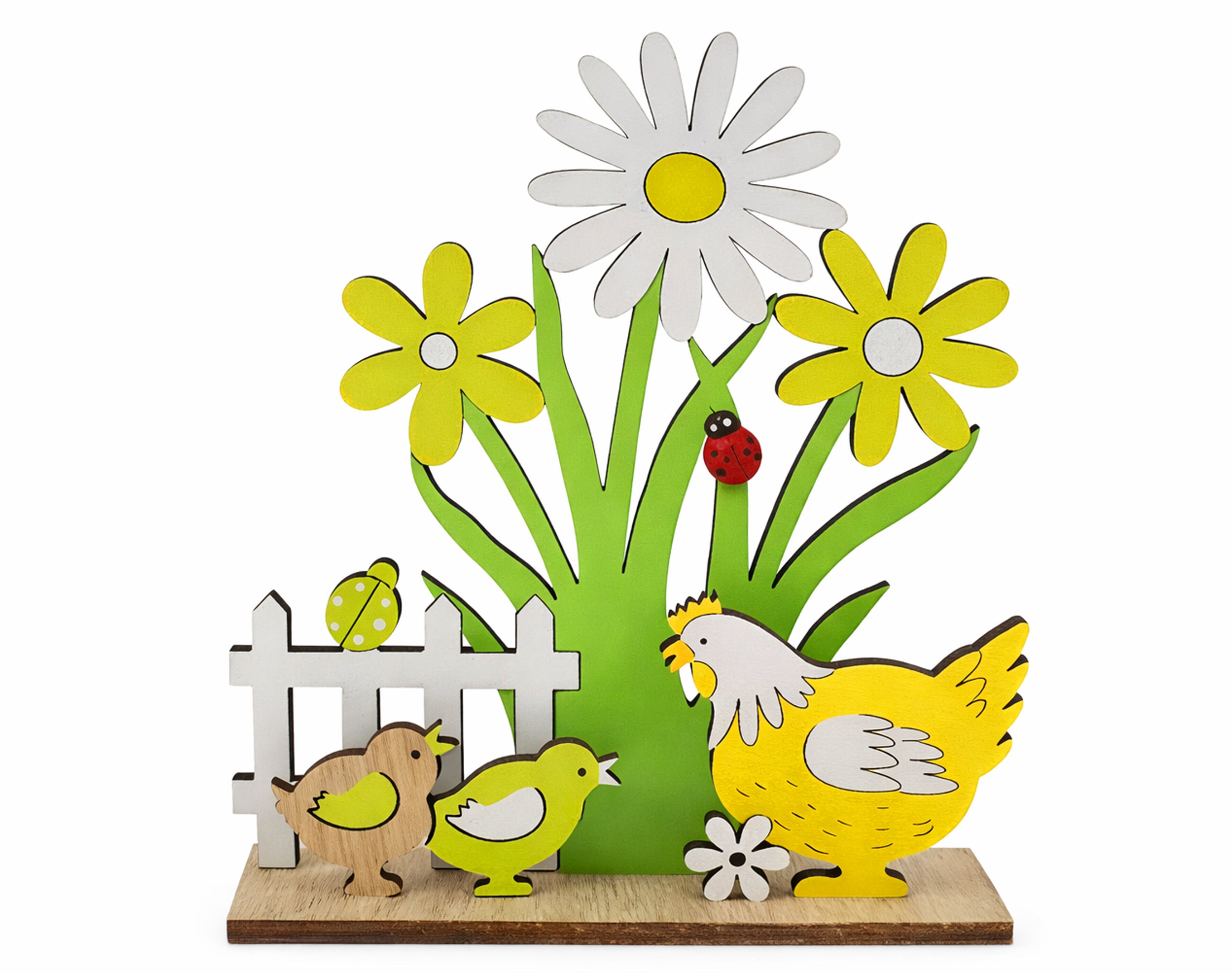 Decoración de flores de madera con gallina | Artículos de Pascua