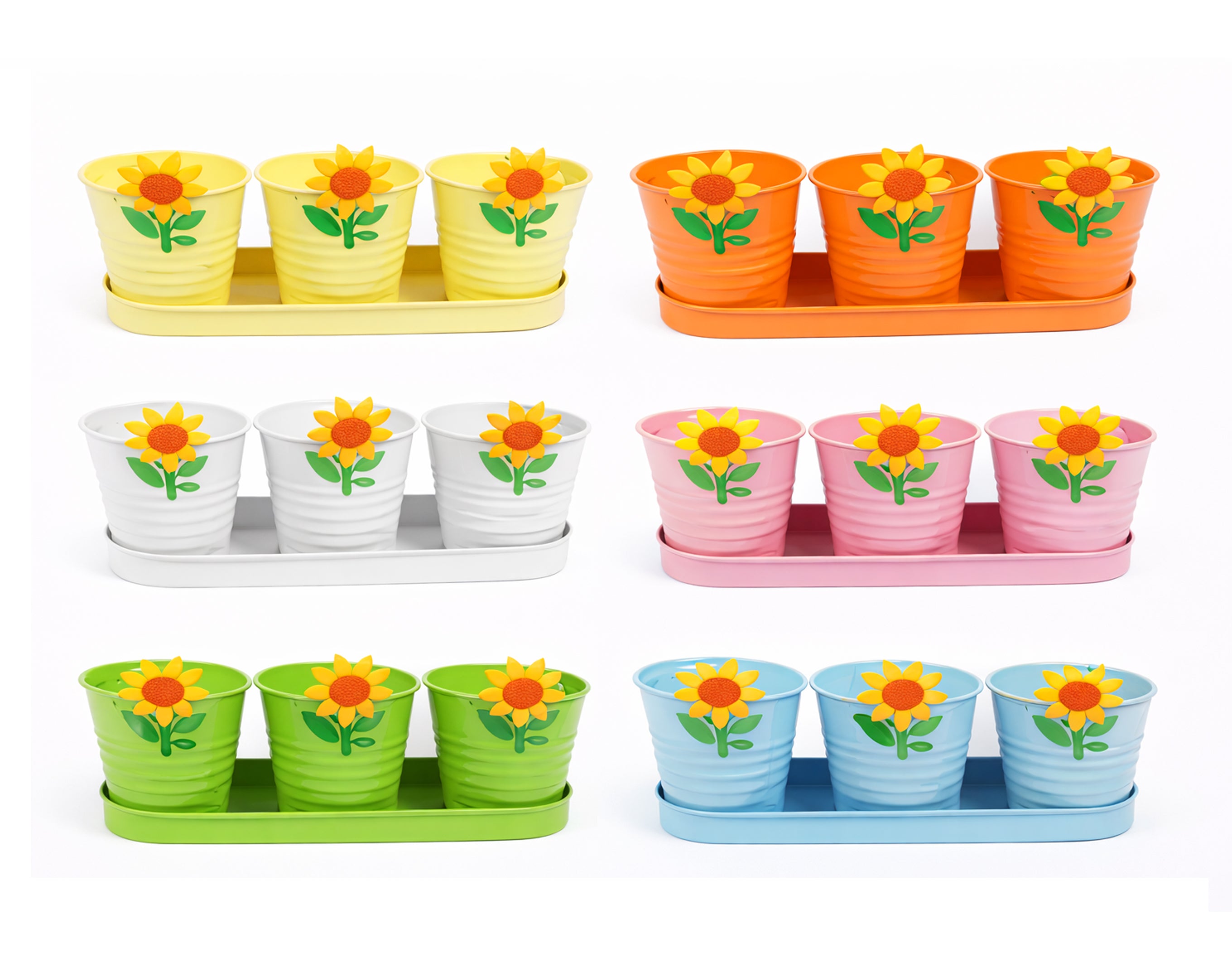 Juego de 3 tarros de lata con forma de girasol | Envases para dulces de Pascua