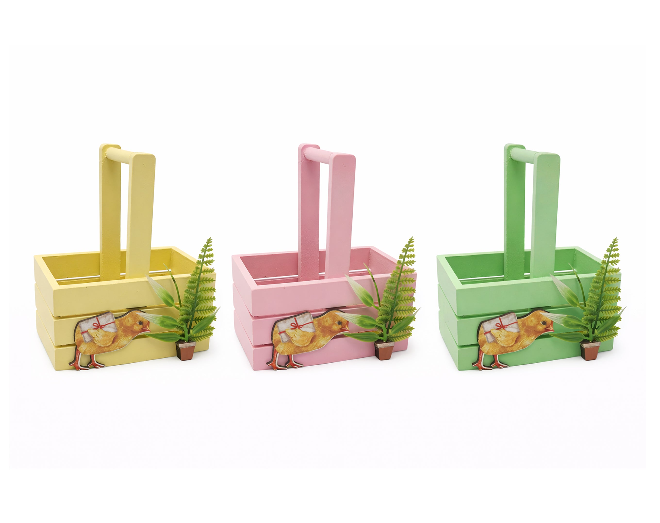 Cesta de madera con forma de pollito y asa | Envase para dulces de Pascua