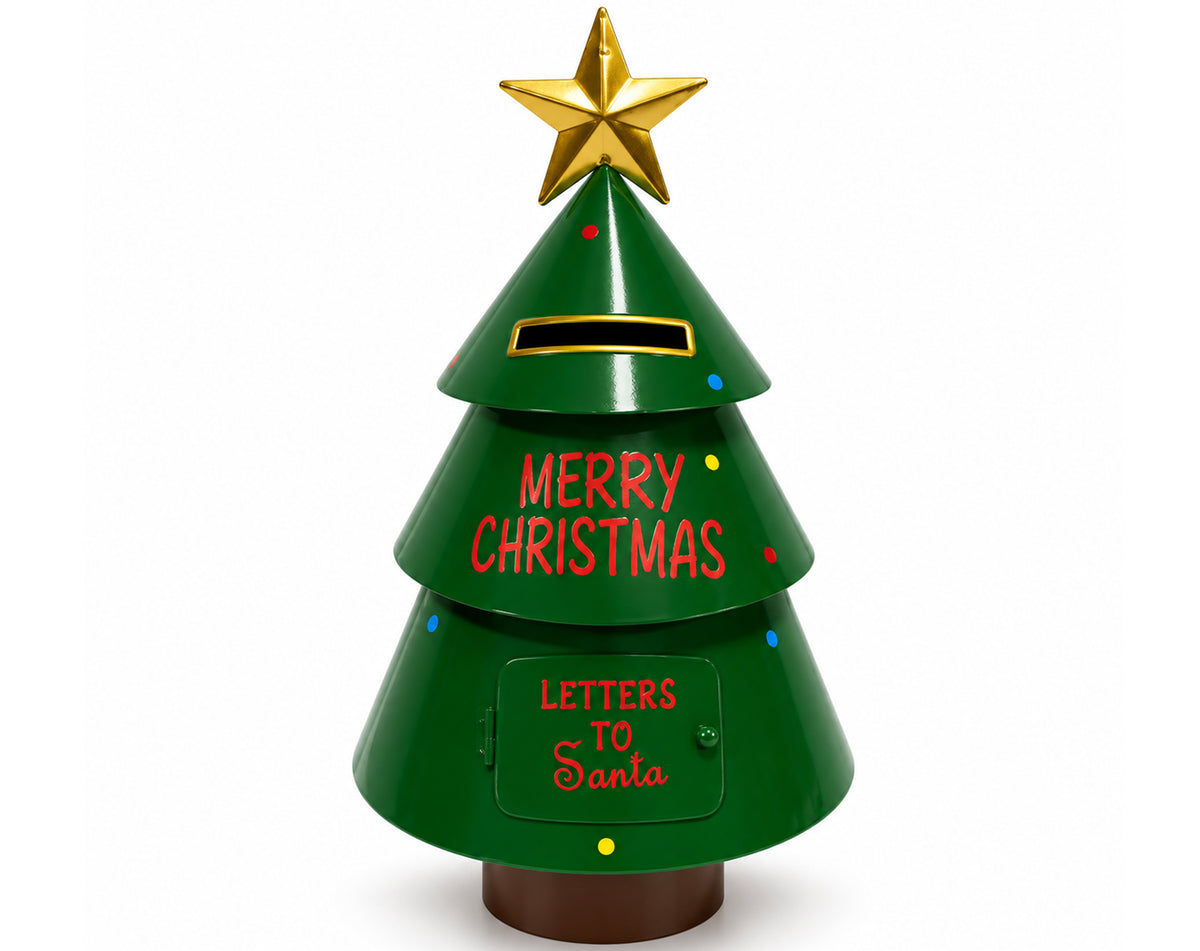 SCATOLA ALBERO NATALIZIO IN LATTA VERDE/ROSSO 36X19CM
