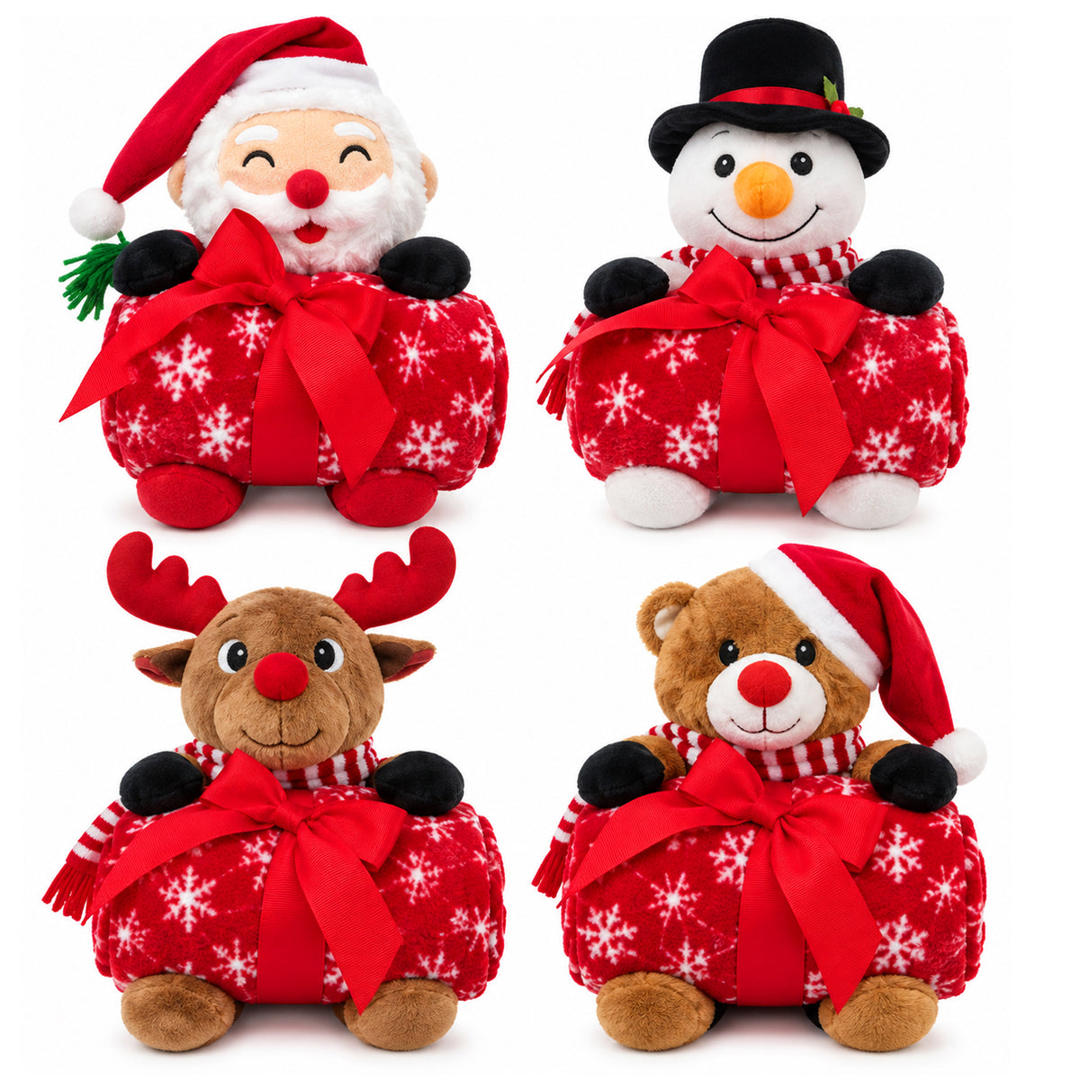PELUCHE 4 SOGGETTI NATALIZI DA 24CM + PLAID DA 90X75CM