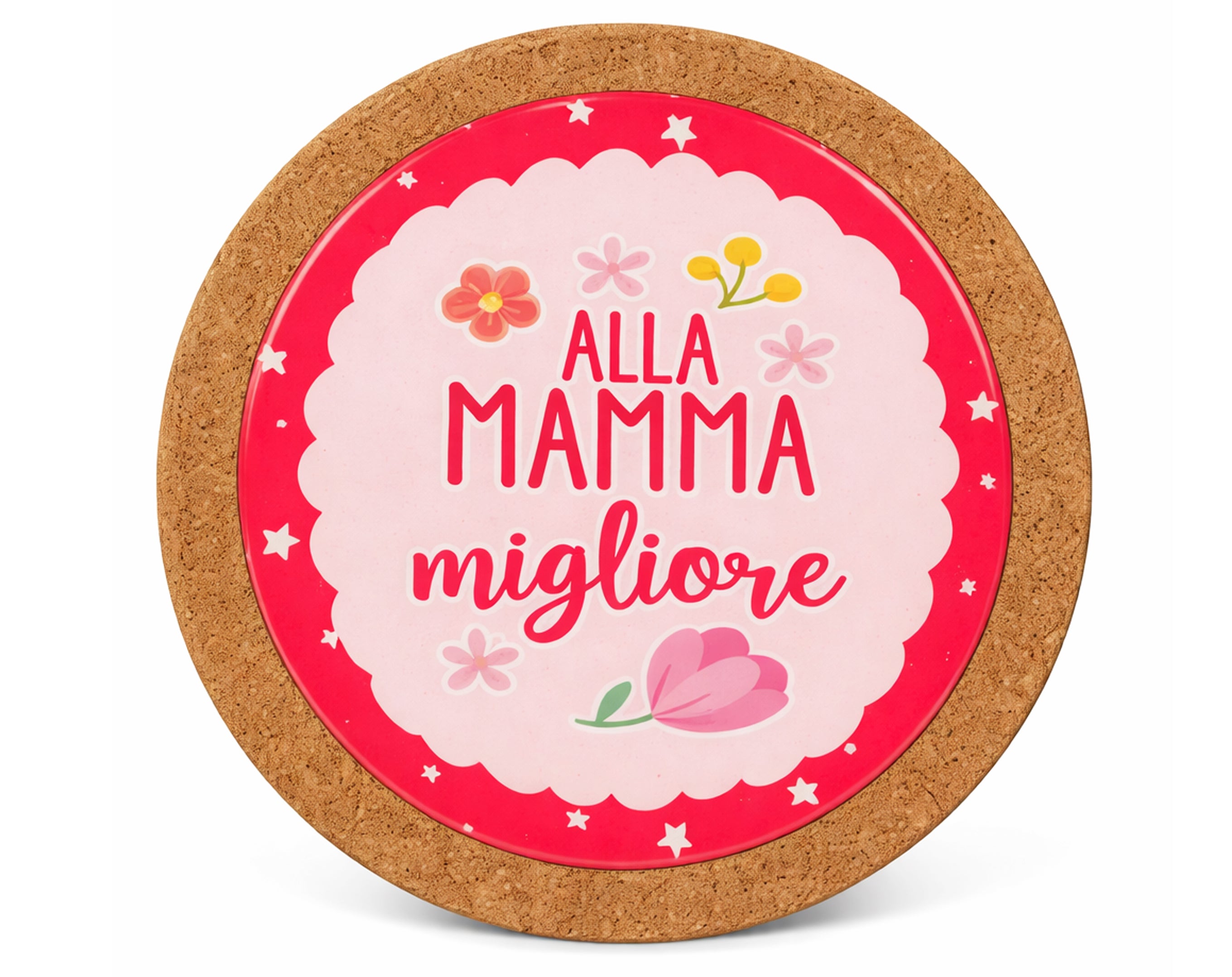 SOTTOPENTOLA IN CERAMICA CON BASE SUGHERO FESTA DELLA MAMMA 20X20CM