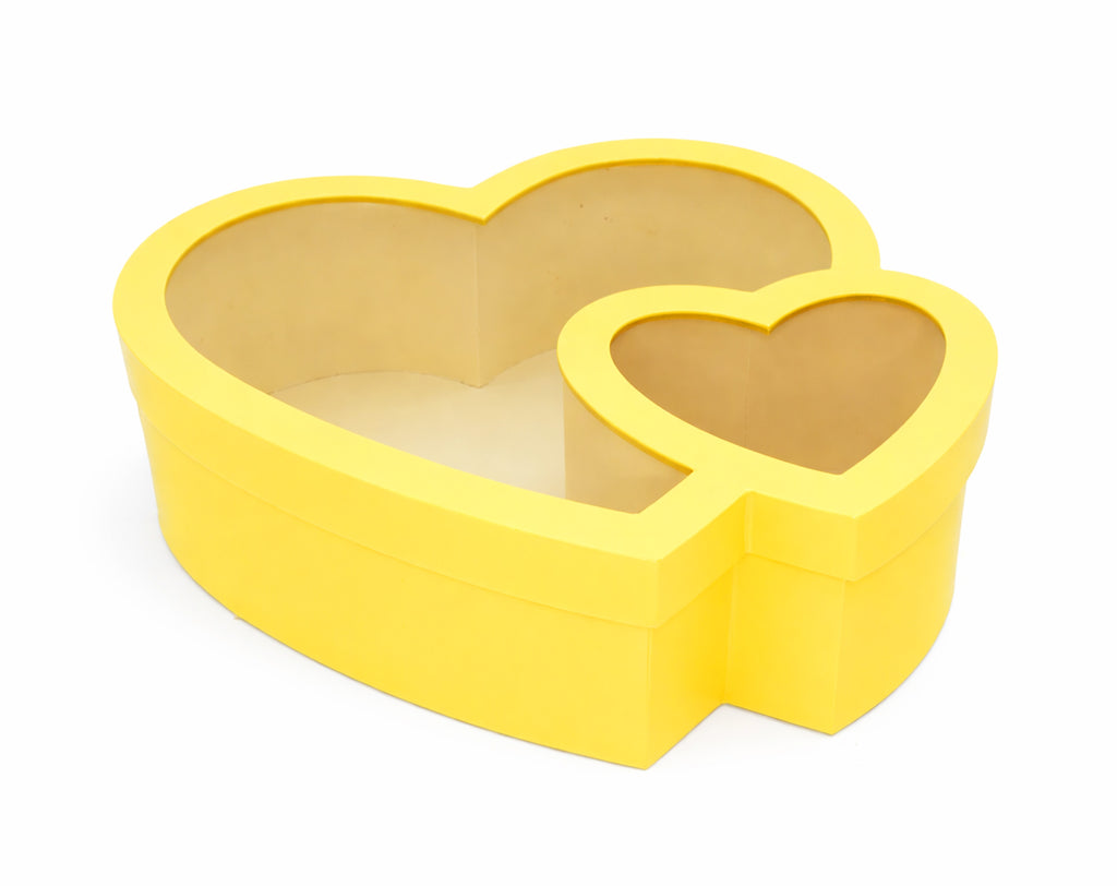 SCATOLA DOPPIO CUORE IN CARTA E PVC GIALLO 30X11CM