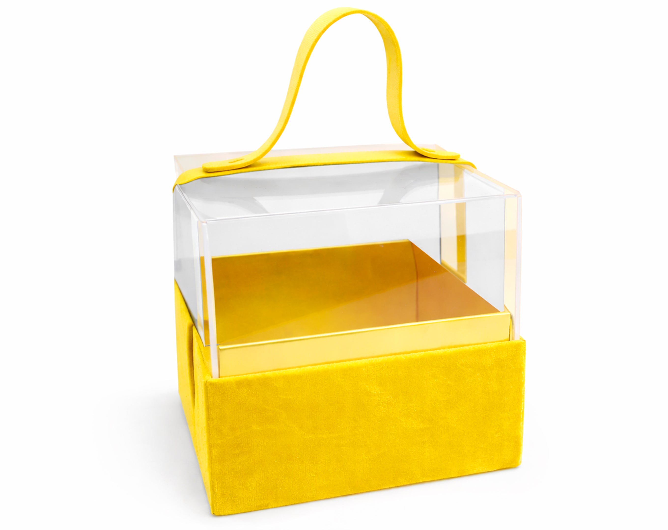 SCATOLA IN VELLUTO E PVC GIALLA 12X12CM